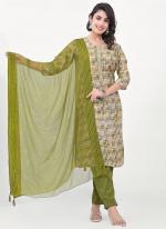 Modal Olive Green Daily Wear Printed Readymade Kurti With Pant And Dupatta